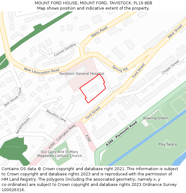 MOUNT FORD HOUSE, MOUNT FORD, TAVISTOCK, PL19 8EB: Location map and indicative extent of plot