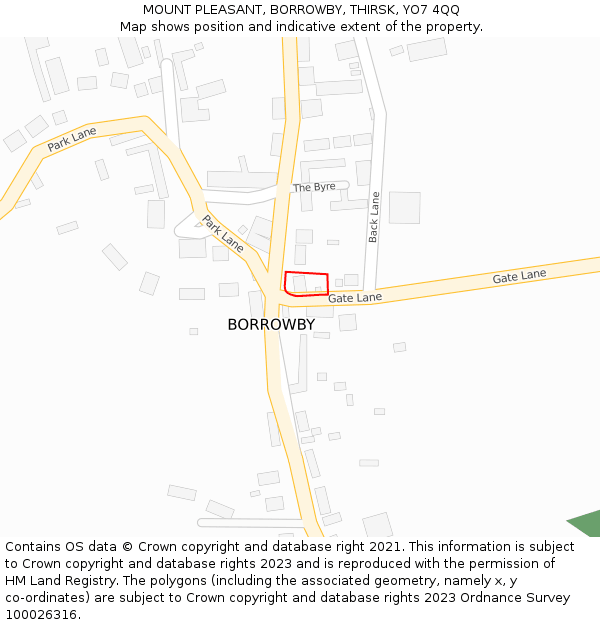 MOUNT PLEASANT, BORROWBY, THIRSK, YO7 4QQ: Location map and indicative extent of plot