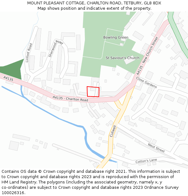MOUNT PLEASANT COTTAGE, CHARLTON ROAD, TETBURY, GL8 8DX: Location map and indicative extent of plot
