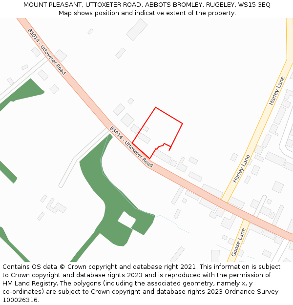 MOUNT PLEASANT, UTTOXETER ROAD, ABBOTS BROMLEY, RUGELEY, WS15 3EQ: Location map and indicative extent of plot