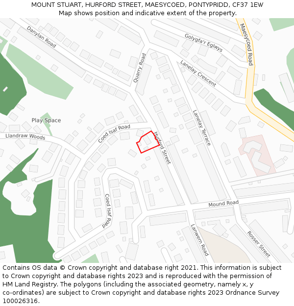 MOUNT STUART, HURFORD STREET, MAESYCOED, PONTYPRIDD, CF37 1EW: Location map and indicative extent of plot