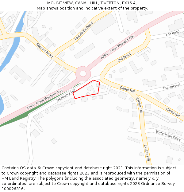 MOUNT VIEW, CANAL HILL, TIVERTON, EX16 4JJ: Location map and indicative extent of plot