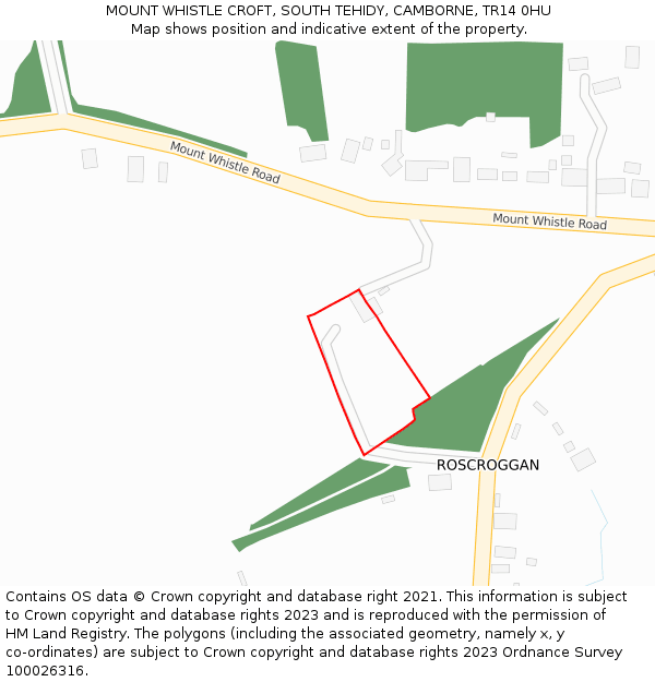 MOUNT WHISTLE CROFT, SOUTH TEHIDY, CAMBORNE, TR14 0HU: Location map and indicative extent of plot