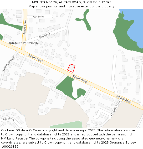 MOUNTAIN VIEW, ALLTAMI ROAD, BUCKLEY, CH7 3PF: Location map and indicative extent of plot