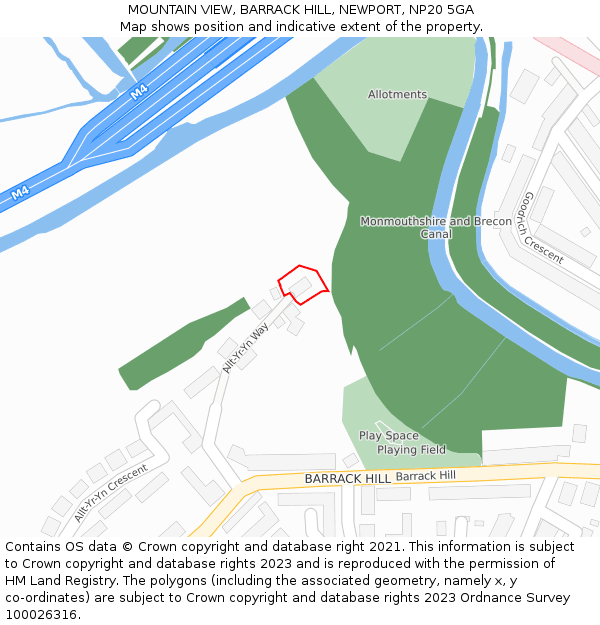 MOUNTAIN VIEW, BARRACK HILL, NEWPORT, NP20 5GA: Location map and indicative extent of plot