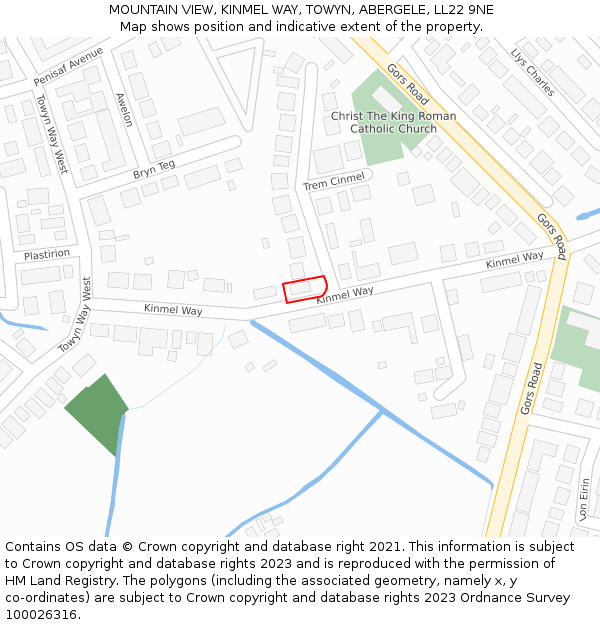 MOUNTAIN VIEW, KINMEL WAY, TOWYN, ABERGELE, LL22 9NE: Location map and indicative extent of plot