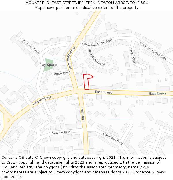 MOUNTFIELD, EAST STREET, IPPLEPEN, NEWTON ABBOT, TQ12 5SU: Location map and indicative extent of plot