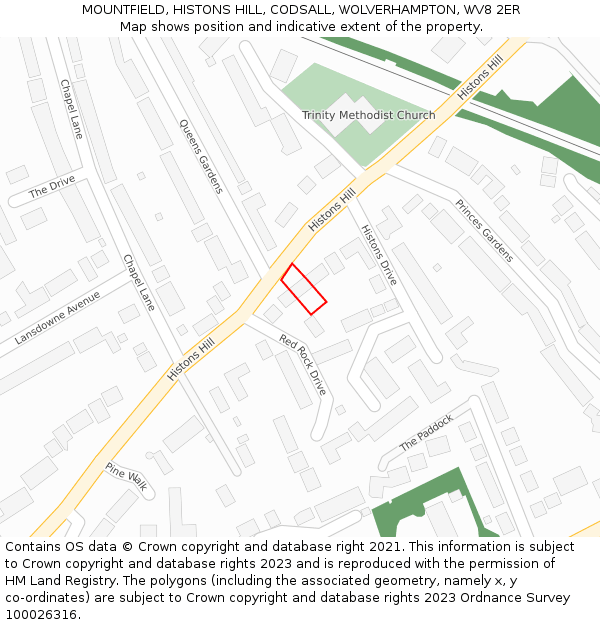 MOUNTFIELD, HISTONS HILL, CODSALL, WOLVERHAMPTON, WV8 2ER: Location map and indicative extent of plot