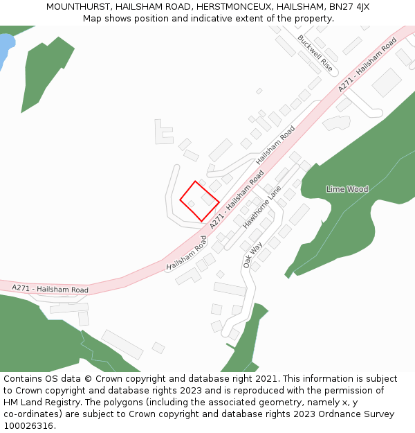 MOUNTHURST, HAILSHAM ROAD, HERSTMONCEUX, HAILSHAM, BN27 4JX: Location map and indicative extent of plot