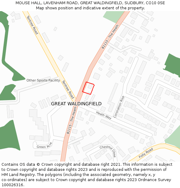 MOUSE HALL, LAVENHAM ROAD, GREAT WALDINGFIELD, SUDBURY, CO10 0SE: Location map and indicative extent of plot
