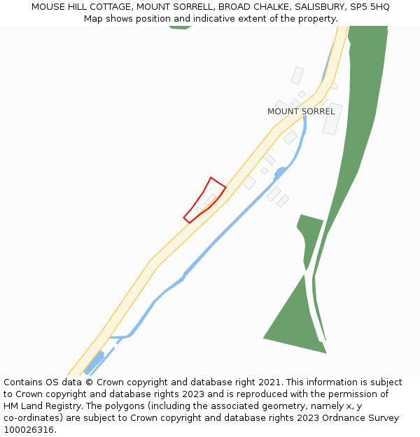 MOUSE HILL COTTAGE, MOUNT SORRELL, BROAD CHALKE, SALISBURY, SP5 5HQ: Location map and indicative extent of plot