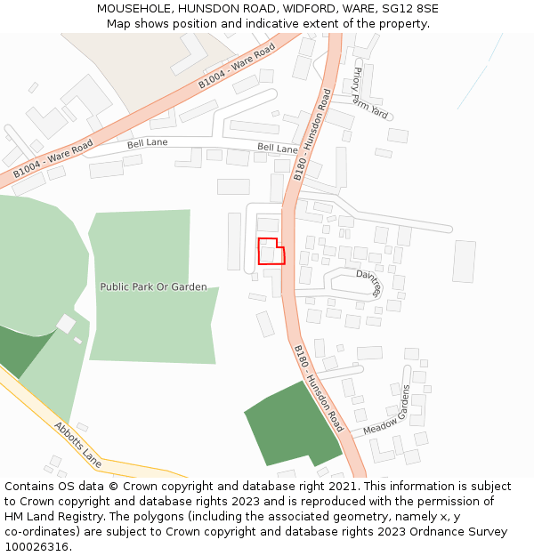 MOUSEHOLE, HUNSDON ROAD, WIDFORD, WARE, SG12 8SE: Location map and indicative extent of plot