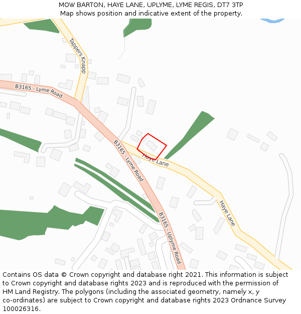 MOW BARTON, HAYE LANE, UPLYME, LYME REGIS, DT7 3TP: Location map and indicative extent of plot