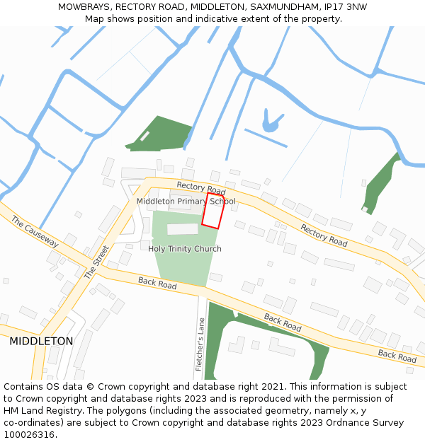 MOWBRAYS, RECTORY ROAD, MIDDLETON, SAXMUNDHAM, IP17 3NW: Location map and indicative extent of plot