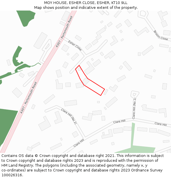 MOY HOUSE, ESHER CLOSE, ESHER, KT10 9LL: Location map and indicative extent of plot