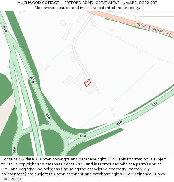 MUCHWOOD COTTAGE, HERTFORD ROAD, GREAT AMWELL, WARE, SG12 9RT: Location map and indicative extent of plot