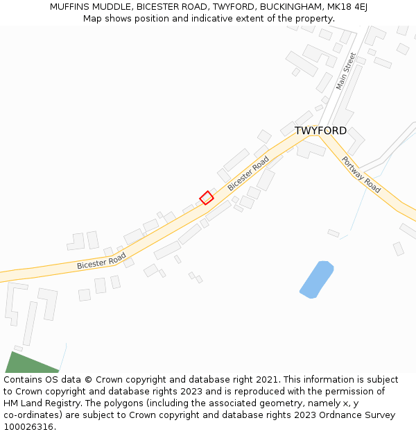 MUFFINS MUDDLE, BICESTER ROAD, TWYFORD, BUCKINGHAM, MK18 4EJ: Location map and indicative extent of plot
