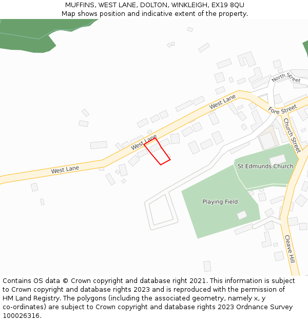 MUFFINS, WEST LANE, DOLTON, WINKLEIGH, EX19 8QU: Location map and indicative extent of plot