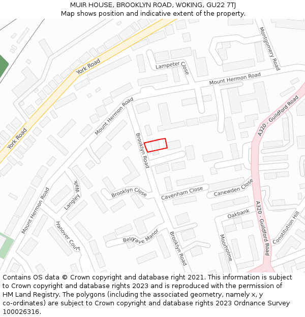 MUIR HOUSE, BROOKLYN ROAD, WOKING, GU22 7TJ: Location map and indicative extent of plot