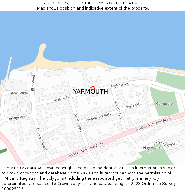 MULBERRIES, HIGH STREET, YARMOUTH, PO41 0PN: Location map and indicative extent of plot