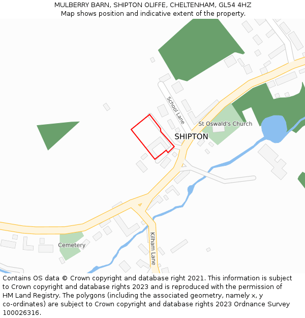 MULBERRY BARN, SHIPTON OLIFFE, CHELTENHAM, GL54 4HZ: Location map and indicative extent of plot