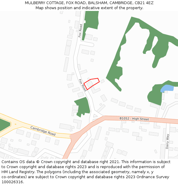 MULBERRY COTTAGE, FOX ROAD, BALSHAM, CAMBRIDGE, CB21 4EZ: Location map and indicative extent of plot