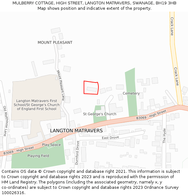 MULBERRY COTTAGE, HIGH STREET, LANGTON MATRAVERS, SWANAGE, BH19 3HB: Location map and indicative extent of plot