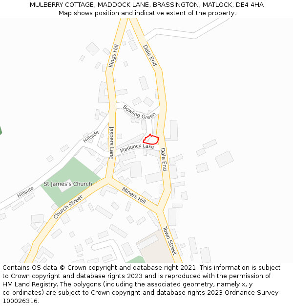 MULBERRY COTTAGE, MADDOCK LANE, BRASSINGTON, MATLOCK, DE4 4HA: Location map and indicative extent of plot