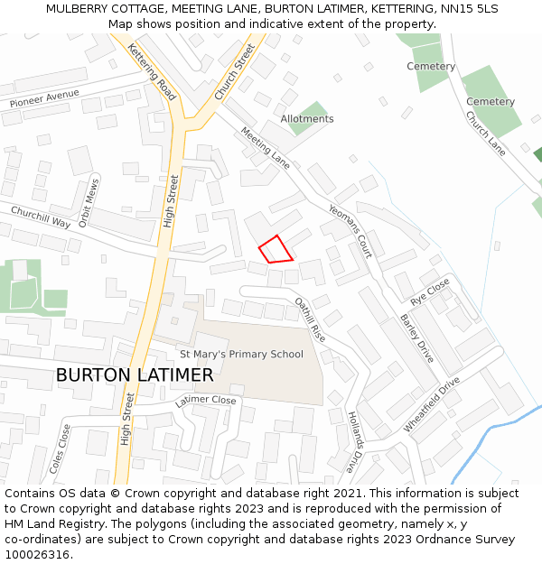 MULBERRY COTTAGE, MEETING LANE, BURTON LATIMER, KETTERING, NN15 5LS: Location map and indicative extent of plot