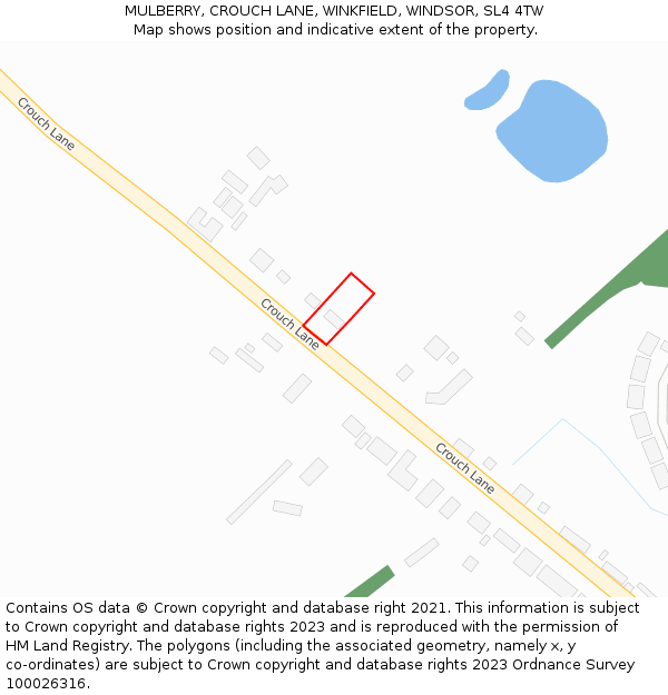 MULBERRY, CROUCH LANE, WINKFIELD, WINDSOR, SL4 4TW: Location map and indicative extent of plot