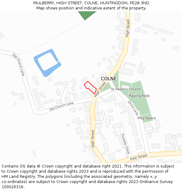 MULBERRY, HIGH STREET, COLNE, HUNTINGDON, PE28 3ND: Location map and indicative extent of plot