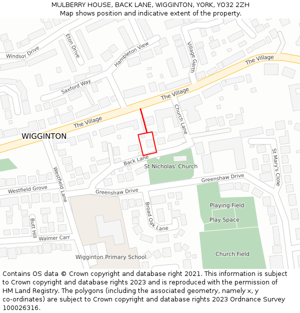MULBERRY HOUSE, BACK LANE, WIGGINTON, YORK, YO32 2ZH: Location map and indicative extent of plot