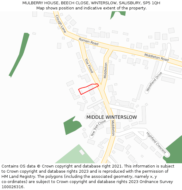 MULBERRY HOUSE, BEECH CLOSE, WINTERSLOW, SALISBURY, SP5 1QH: Location map and indicative extent of plot
