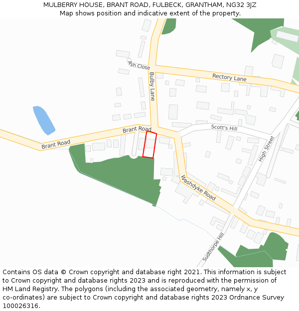 MULBERRY HOUSE, BRANT ROAD, FULBECK, GRANTHAM, NG32 3JZ: Location map and indicative extent of plot