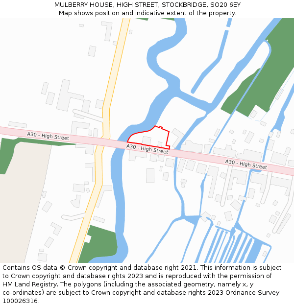 MULBERRY HOUSE, HIGH STREET, STOCKBRIDGE, SO20 6EY: Location map and indicative extent of plot