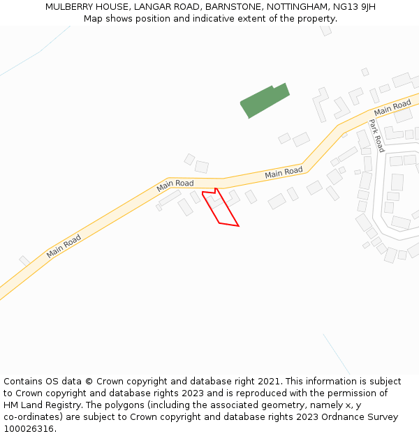 MULBERRY HOUSE, LANGAR ROAD, BARNSTONE, NOTTINGHAM, NG13 9JH: Location map and indicative extent of plot