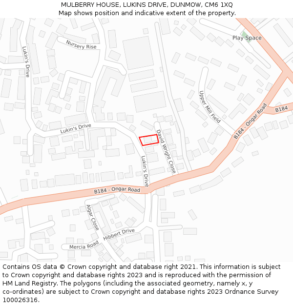 MULBERRY HOUSE, LUKINS DRIVE, DUNMOW, CM6 1XQ: Location map and indicative extent of plot