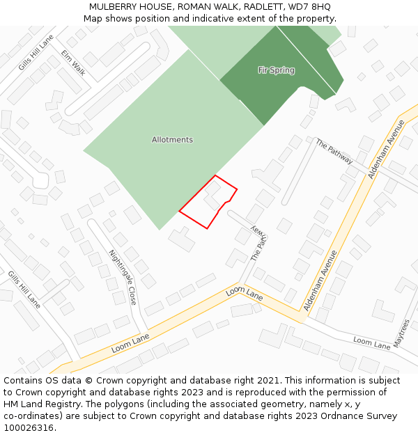 MULBERRY HOUSE, ROMAN WALK, RADLETT, WD7 8HQ: Location map and indicative extent of plot