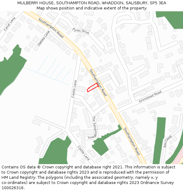 MULBERRY HOUSE, SOUTHAMPTON ROAD, WHADDON, SALISBURY, SP5 3EA: Location map and indicative extent of plot