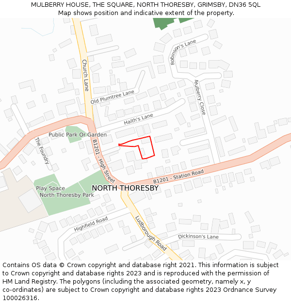 MULBERRY HOUSE, THE SQUARE, NORTH THORESBY, GRIMSBY, DN36 5QL: Location map and indicative extent of plot