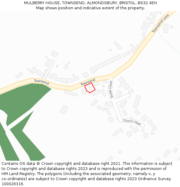 MULBERRY HOUSE, TOWNSEND, ALMONDSBURY, BRISTOL, BS32 4EN: Location map and indicative extent of plot