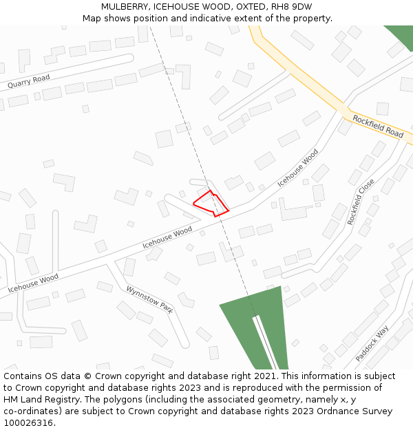 MULBERRY, ICEHOUSE WOOD, OXTED, RH8 9DW: Location map and indicative extent of plot