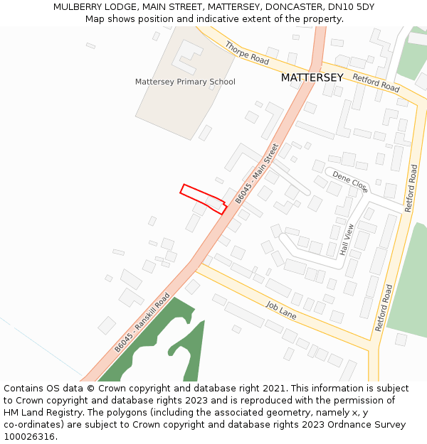 MULBERRY LODGE, MAIN STREET, MATTERSEY, DONCASTER, DN10 5DY: Location map and indicative extent of plot