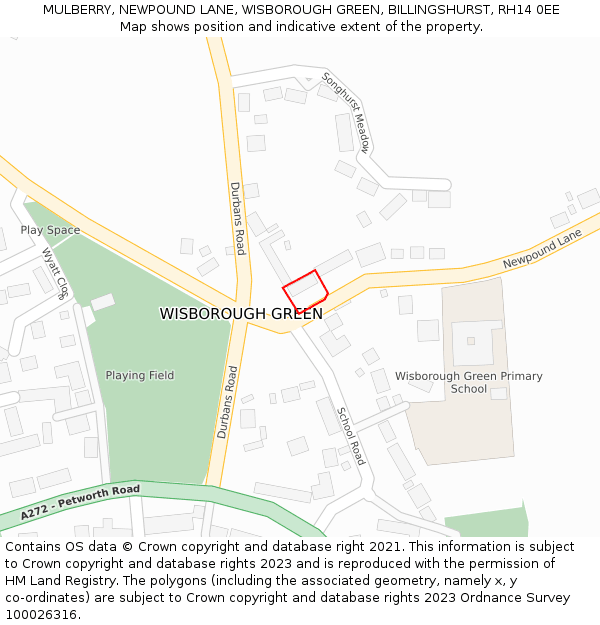 MULBERRY, NEWPOUND LANE, WISBOROUGH GREEN, BILLINGSHURST, RH14 0EE: Location map and indicative extent of plot