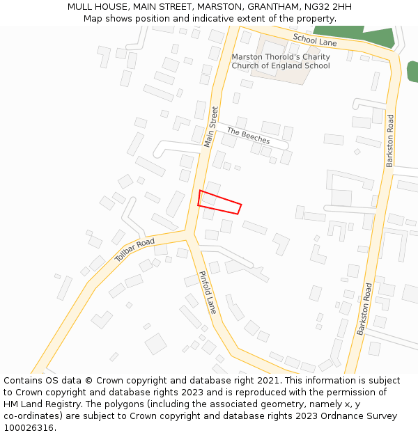 MULL HOUSE, MAIN STREET, MARSTON, GRANTHAM, NG32 2HH: Location map and indicative extent of plot