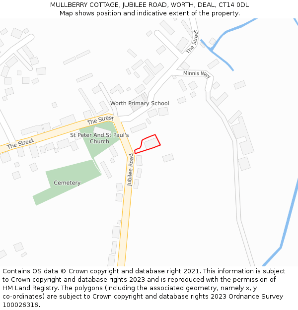 MULLBERRY COTTAGE, JUBILEE ROAD, WORTH, DEAL, CT14 0DL: Location map and indicative extent of plot