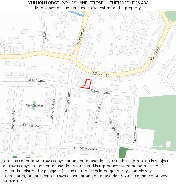 MULLION LODGE, PAYNES LANE, FELTWELL, THETFORD, IP26 4BA: Location map and indicative extent of plot