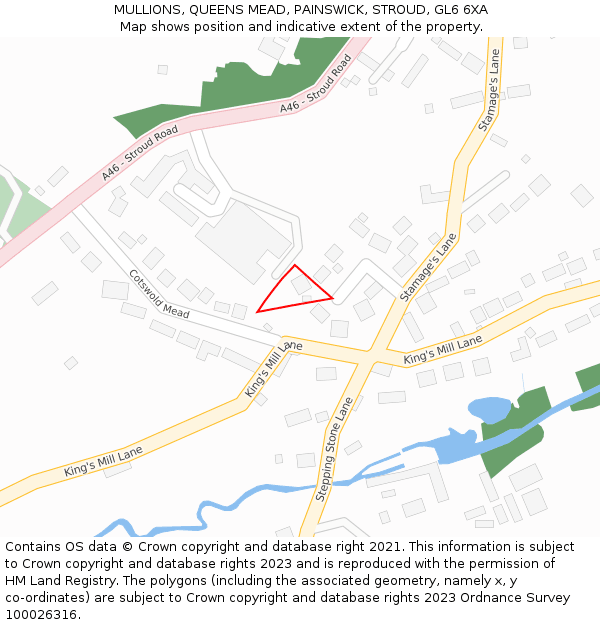 MULLIONS, QUEENS MEAD, PAINSWICK, STROUD, GL6 6XA: Location map and indicative extent of plot