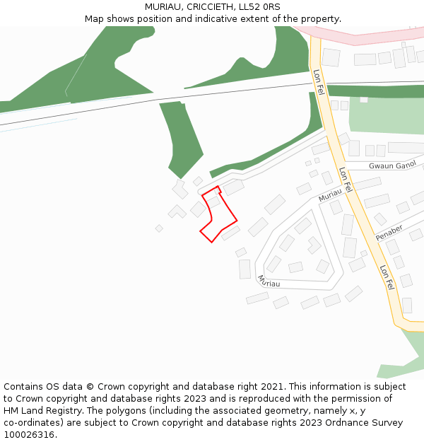 MURIAU, CRICCIETH, LL52 0RS: Location map and indicative extent of plot