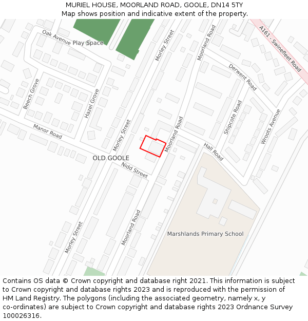 MURIEL HOUSE, MOORLAND ROAD, GOOLE, DN14 5TY: Location map and indicative extent of plot